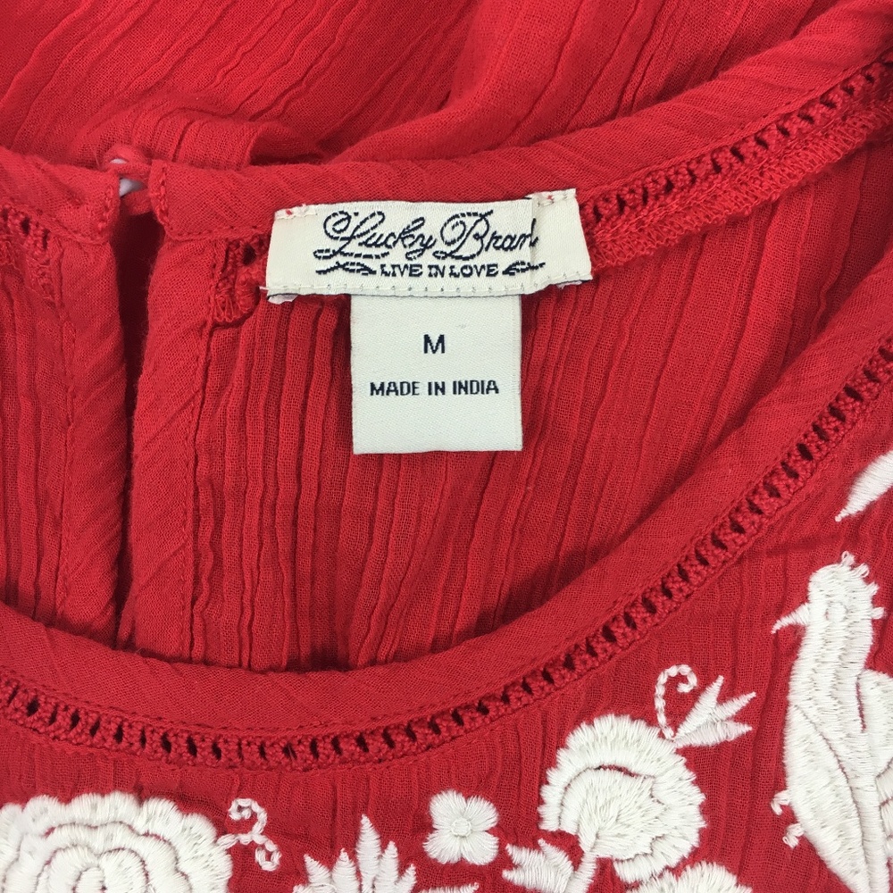 Lucky Brand Red Embroidered Peacock Tank Size M - Picture 6 of 8